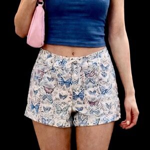 Dior Blue and White Butterfly Print High Waist Shorts